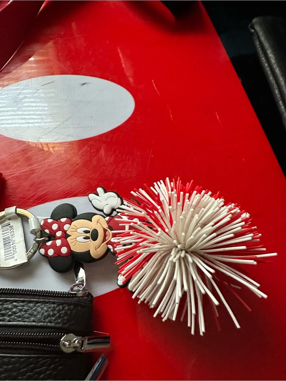 Black Mini Zip Pouch with Red Pom Keychain